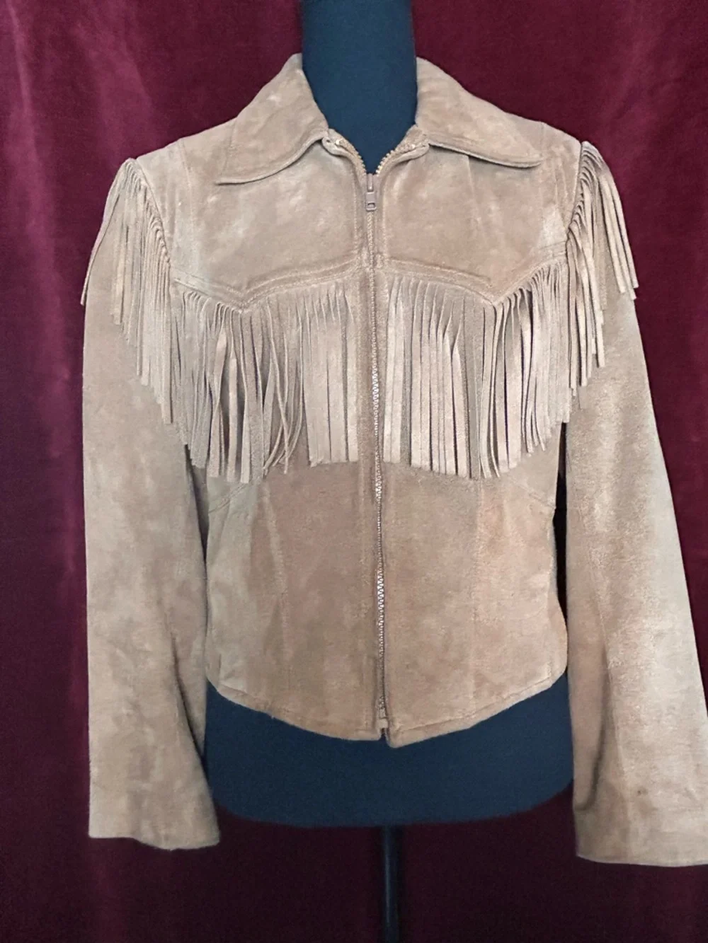 Suede Fringe Zip-Up Jacket in Tan - Picture 4 of 9